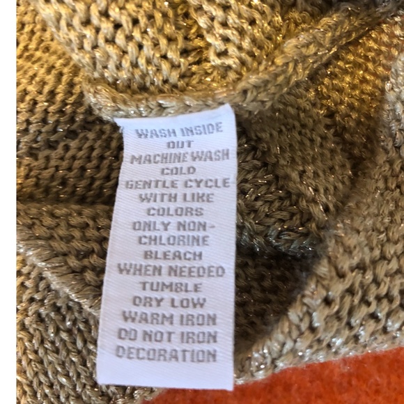 Charter Club vintage cream and gold sequins V-neck ribbed sweater EUC - Picture 5 of 7